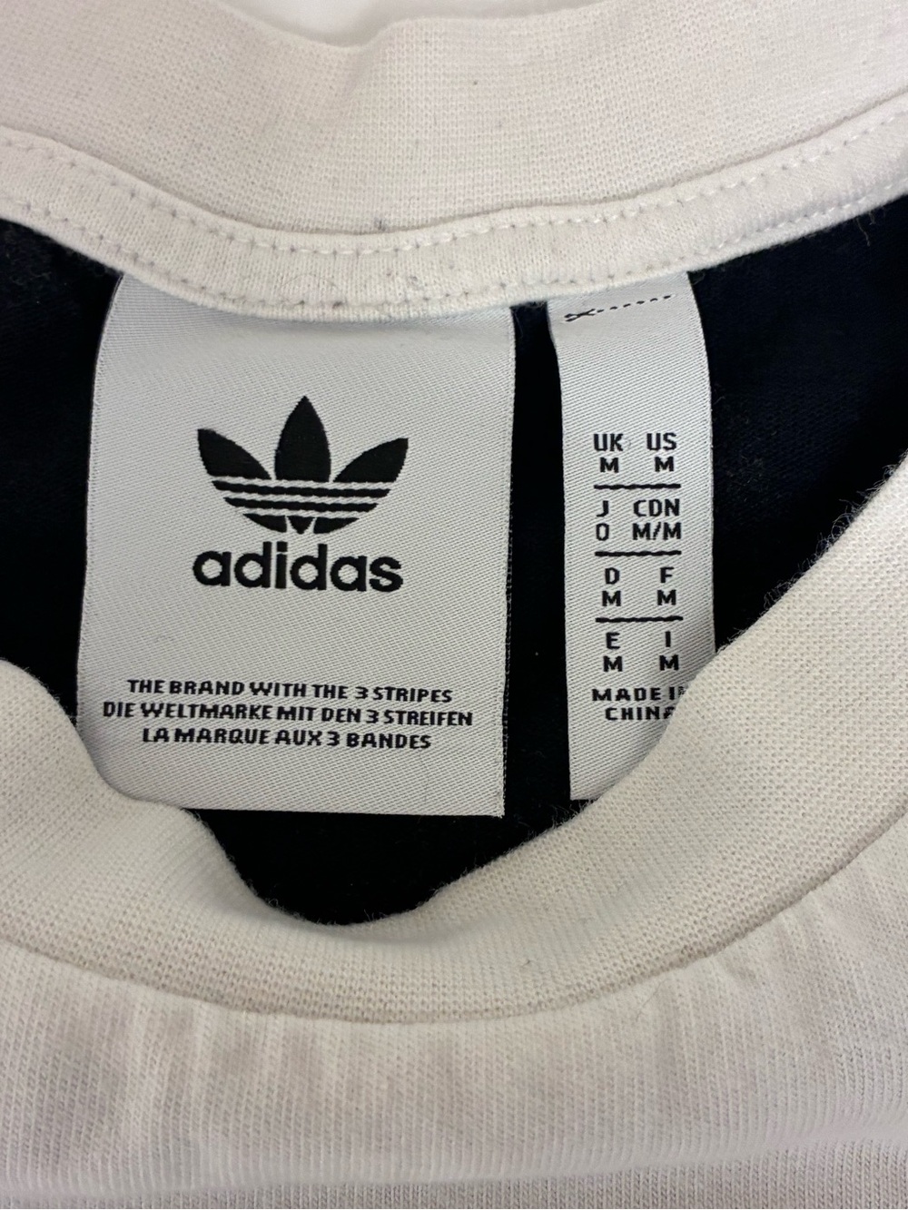 adidas White Front/Black Back Short Sleeve Trefoil Tee w/ Black Stripes. Medium - Picture 5 of 5